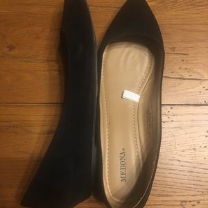 Black microsuede flats